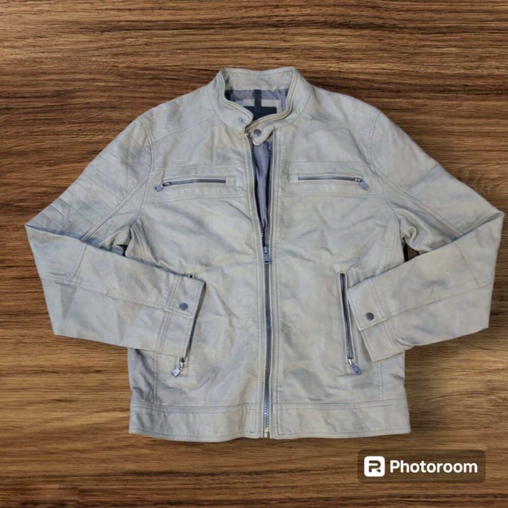 Calvin Klein Women's Beige Leather Jacket Size Medium in Excellent Condition!